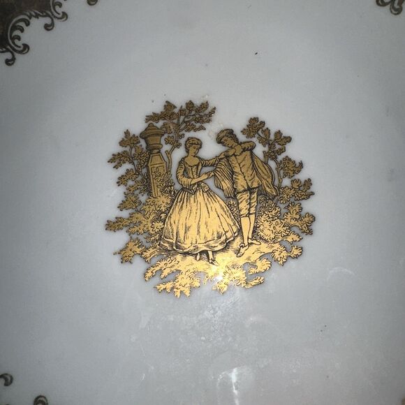 Furstenberg Germany Teardrop Shaped Plate Courtship Gold Rim Rare - Picture 2 of 8